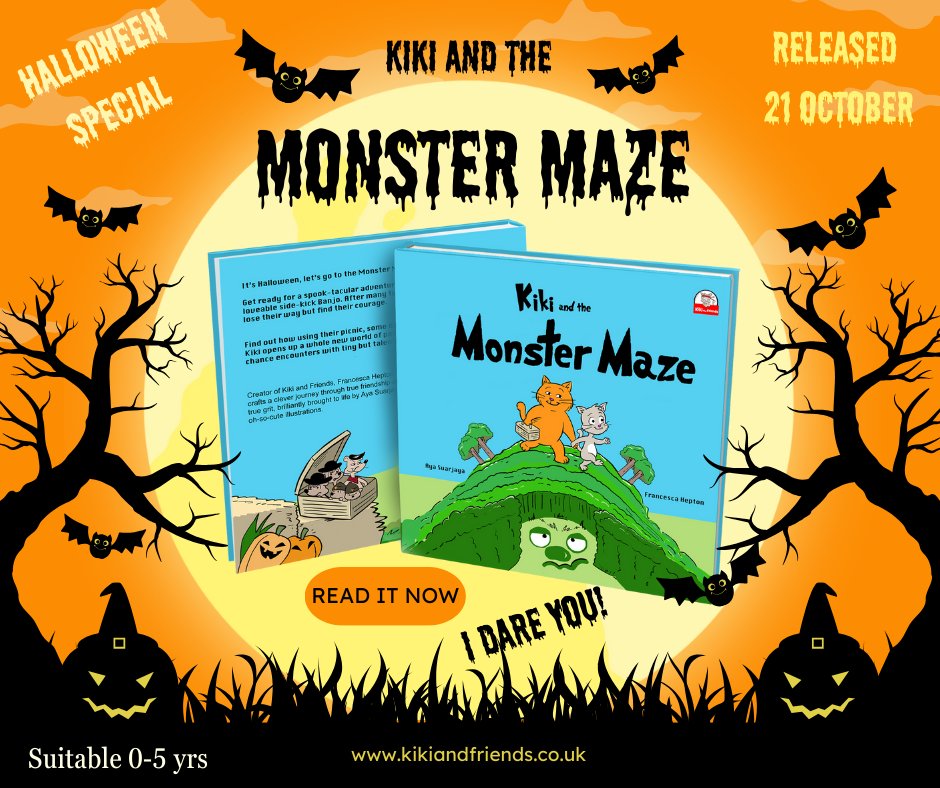 It's here LAUNCHED TODAY! 📙
Go here👇to get your copy.... I dare you! 🎃
amazon.co.uk/Kiki-Monster-M…

#ChildrensBooks
#KidsReading
#HalloweenAdventure
#ToddlersBook
#FriendshipStory
#ImaginationJourney
#MonsterMaze
#CourageForKids