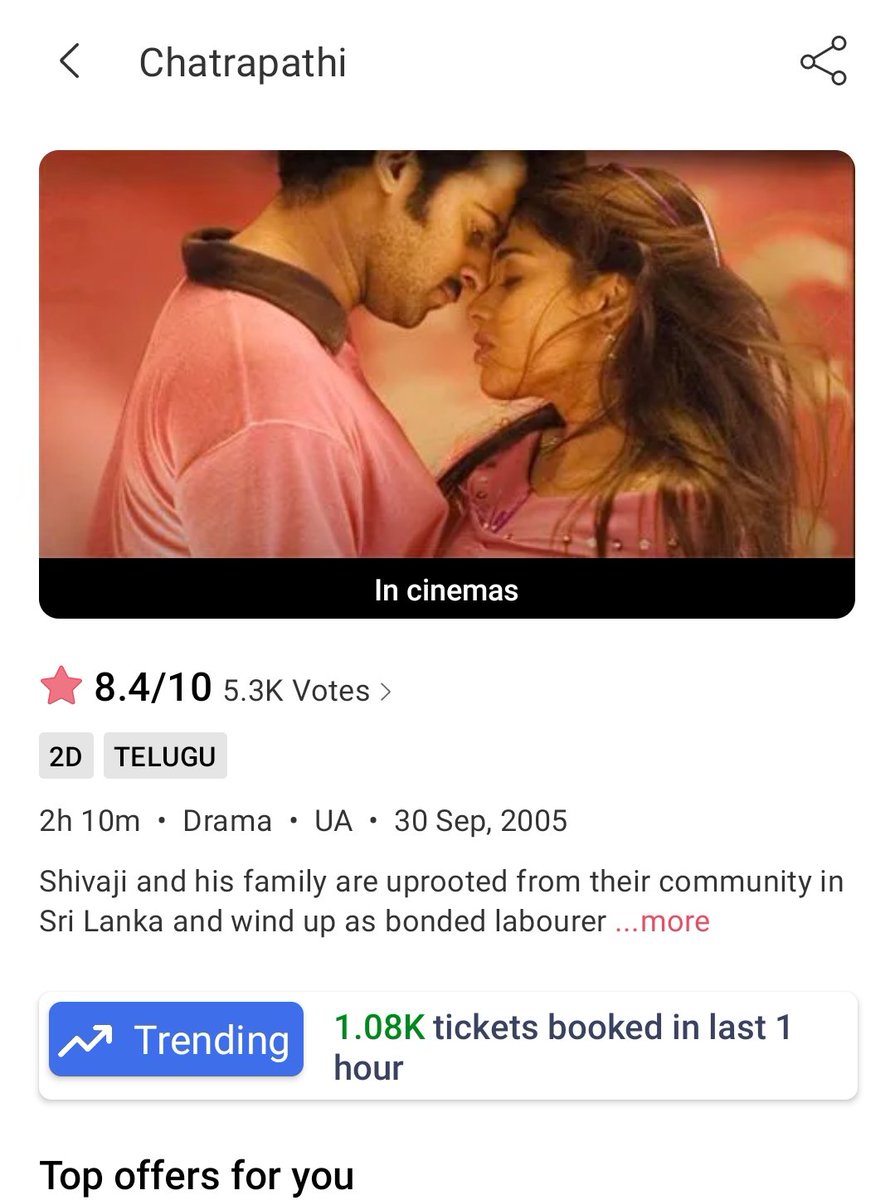 The_Tribbiani's tweet image. Sandhya 70mm capacity ~ 1200
BMS- 1100 booked in last 1 hour..
Genuine housefull in 15 mins 🦖🌋
#Prabhas #Sandhya