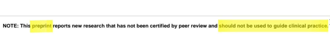 LoLoLamu's tweet photo. 1️⃣ cette étude n'est à ce jour qu'un PREPRINT, donc non vérifiée.
Comme tout #preprint elle n'a AUCUNE valeur probante.
C'est même précisé en 1e page !
(Cf image jointe)
➡️ L'utiliser comme source est donc de la tromperie et dans tous les cas de la #malscience. https://t.co/xYXEiYtlnr