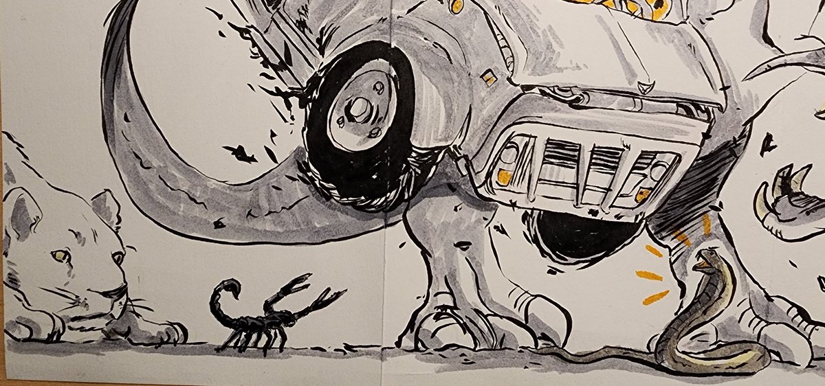 sleepydino's tweet photo. #Artober 
It's getting a bit chaotic. My 4yo's prompts were inspired by our zoo visit. Lots of reptile drawing practice! 😆

 Day 12: Lion(ess)
 Day 13: Komodo dragon
 Day 14: Reticulated python
 Day 15: Burmese python 
 Day 16: Hornet
 Day 17: Mosquito
 Day 18: Green anaconda https://t.co/0410iUxAWq