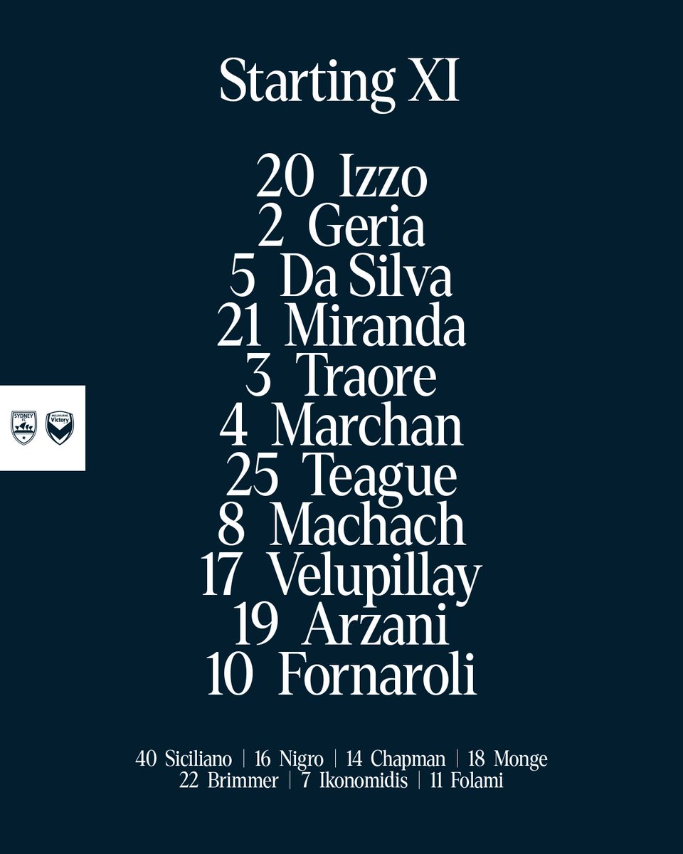 gomvfc's tweet photo. The first Starting XI of the new season 🔥

Victory debuts for Teague, Machach and Arzani 👊

And a big congratulations to Jason Geria who tonight makes his 150th @aleaguemen appearance 🌟 👏

One hour to go ⏳ https://t.co/llVkJoPDLX