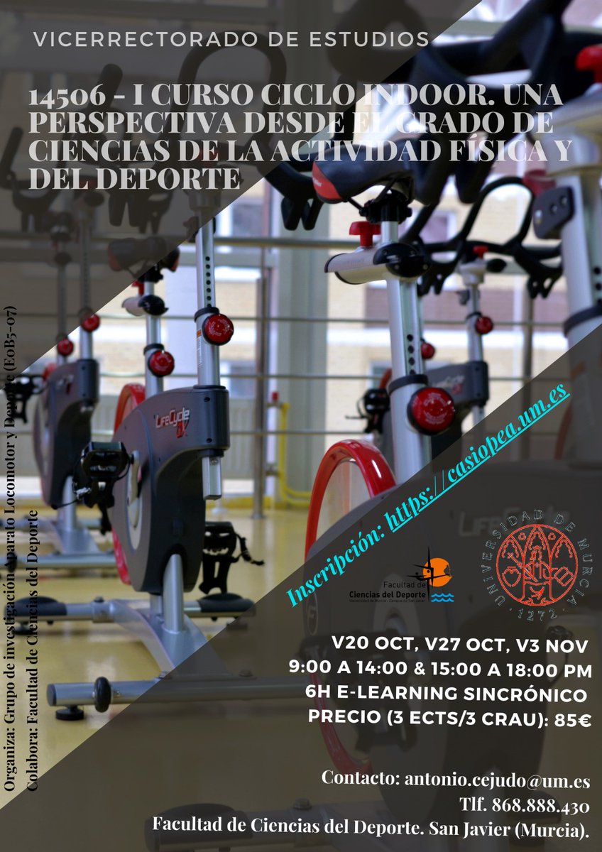 umucafd's tweet photo. Primera sesión intensiva del curso #cicloindoor impartido 🚴 por el prof. @poropesam.  La prof. @GinesAngelica calentando para el próximo viernes 😃🚴💪
#sentimientoumu #centrosdeportivosydeocio
@UMUdivulga @UMU https://t.co/OsqvqHGBhC