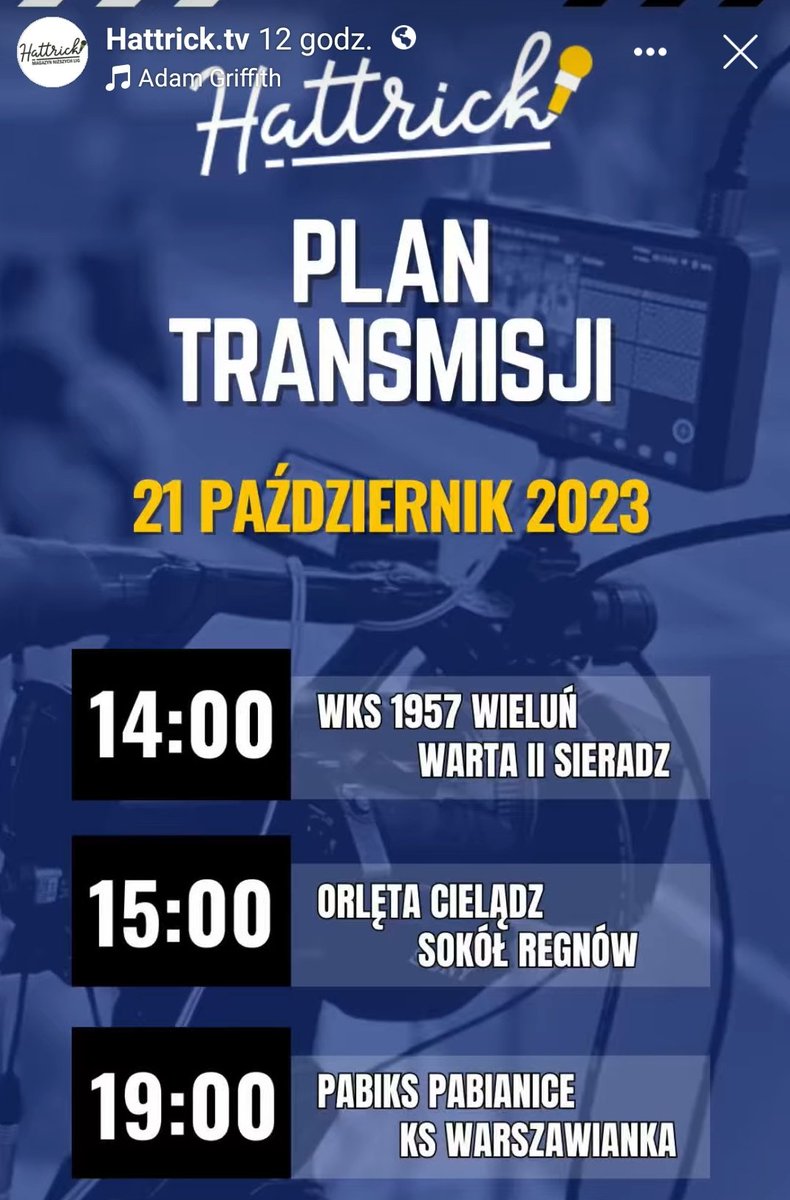 Plan dzisiejszych transmisji na kanale Hattrick.tv. 
Robimy wszystko by pokazywać Wam coraz więcej meczów 😀
Dziś w menu okręgówka sieradzka, piłka ręczna oraz A klasowe derby w Cielądzu. Będzie 🔥🔥🔥