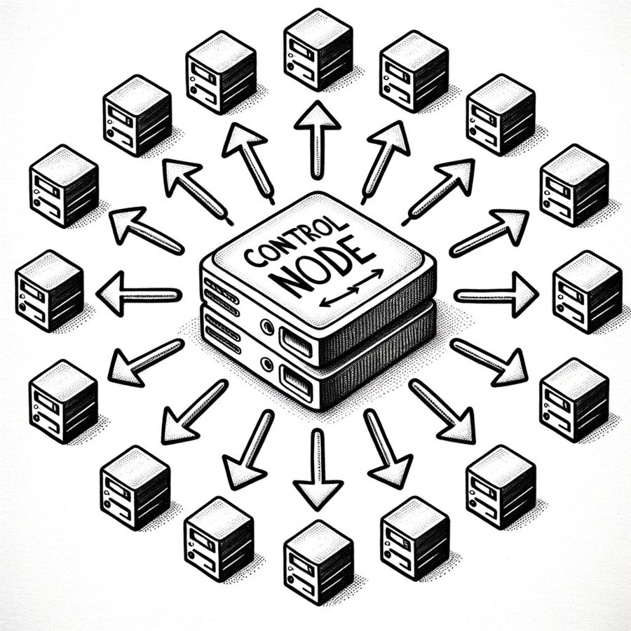 Ansible Architecture Central node pushing configuration to managed nodes.