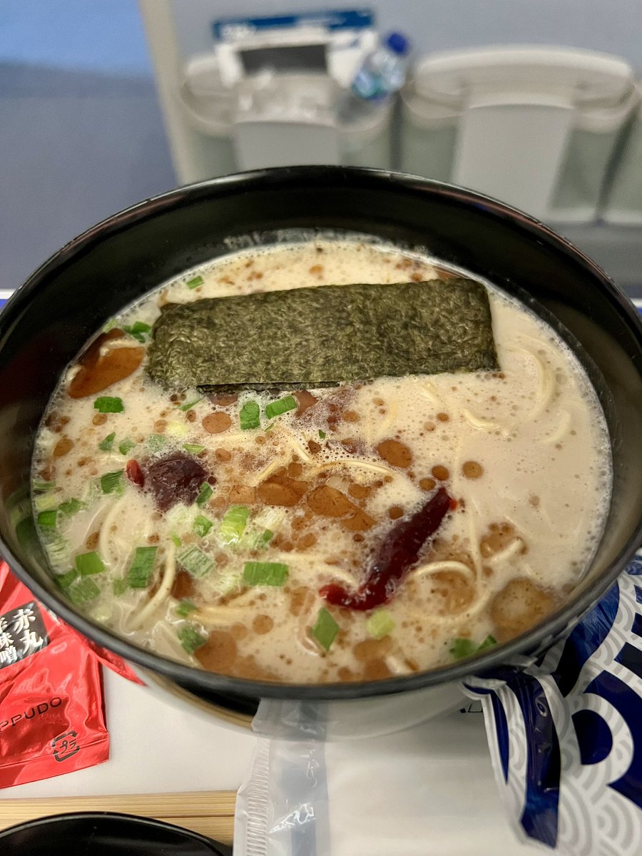 機内でずっとシャンパン飲みながら和食→サンドイッチ→ラーメン、合間にスナック。
飲み食いしすぎました。
一風堂ラーメンのクオリティーがとても上がってました。
#ANA
