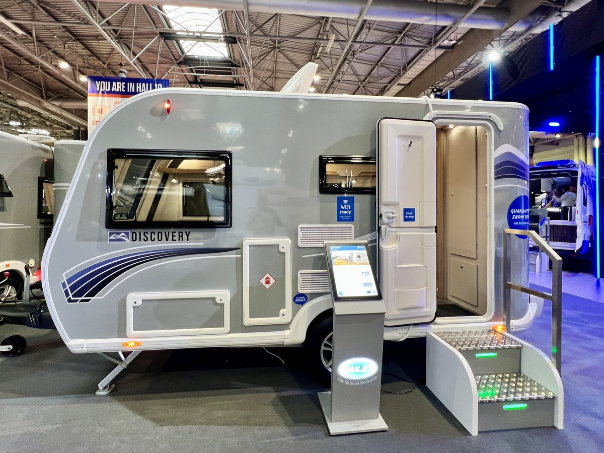 At the @NECCaravanShow today? A few highlights from the @BaileyofBristol stand: The Endeavour that joined us on the Sahara Challenge, the brand-spanking EV version of the Endeavour, a Discovery D4-4L, and a cool timeline on the floor