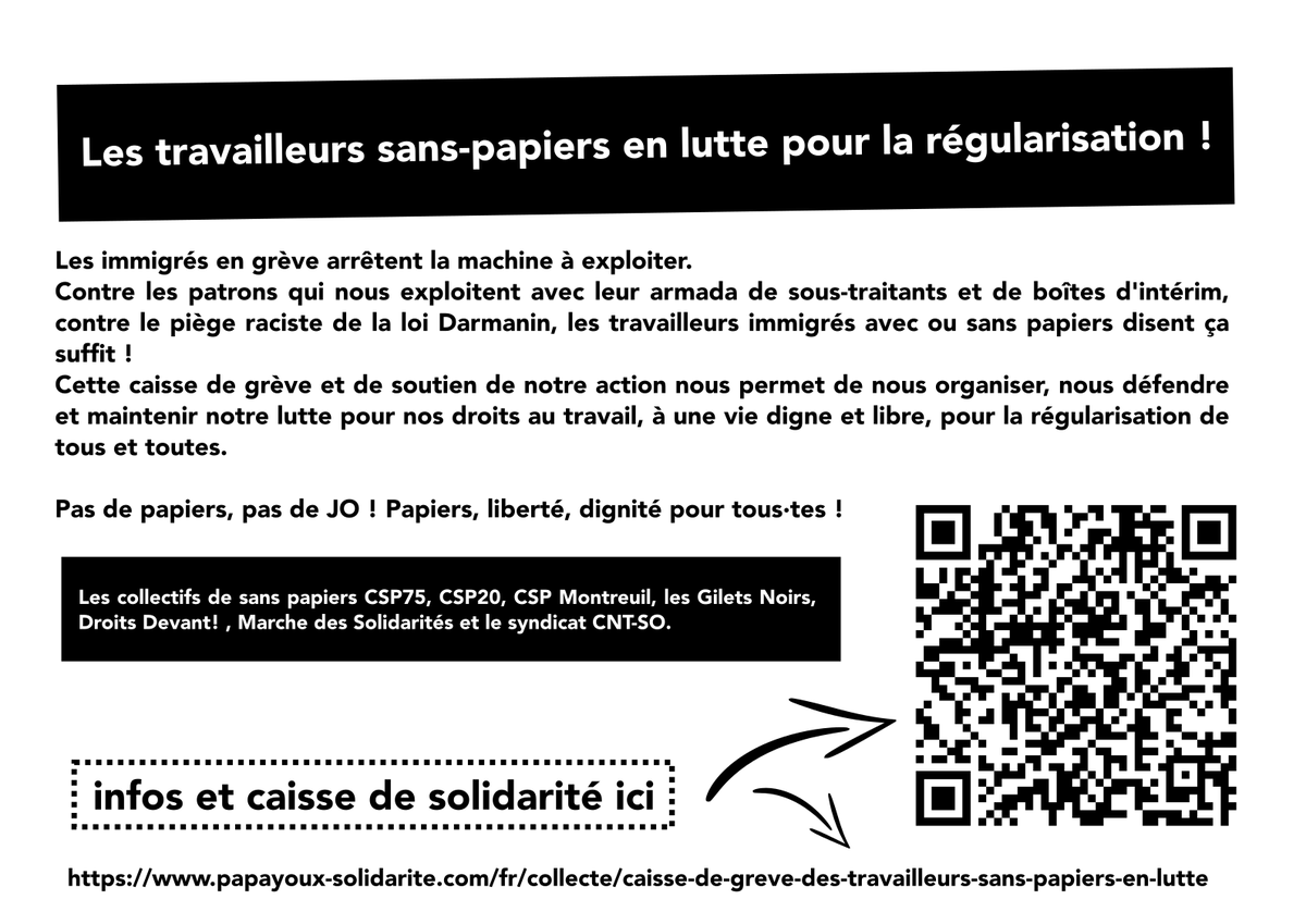 Soutenez la lutte des travailleurs #sanspapiers pour la régularisation ! 

Nous laissons la caisse de grève ouverte pour permettre d'appuyer toutes les équipes souhaitant entrer dans l'action les prochaines semaines. La lutte continue ✊

En ligne 👉 papayoux-solidarite.com/fr/collecte/ca…