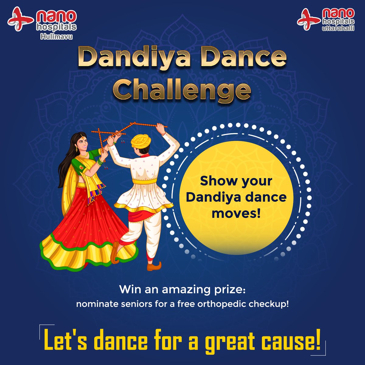 #DanceForHealth 🎁✨
Get ready to groove with the #DandiyaDanceChallenge 

The best performance will earn you the opportunity to nominate senior citizens for a '𝒇𝒓𝒆𝒆 𝒐𝒓𝒕𝒉𝒐𝒑𝒂𝒆𝒅𝒊𝒄 𝒉𝒆𝒂𝒍𝒕𝒉 𝒄𝒉𝒆𝒄𝒌𝒖𝒑'. 

Let's dance for a great cause
