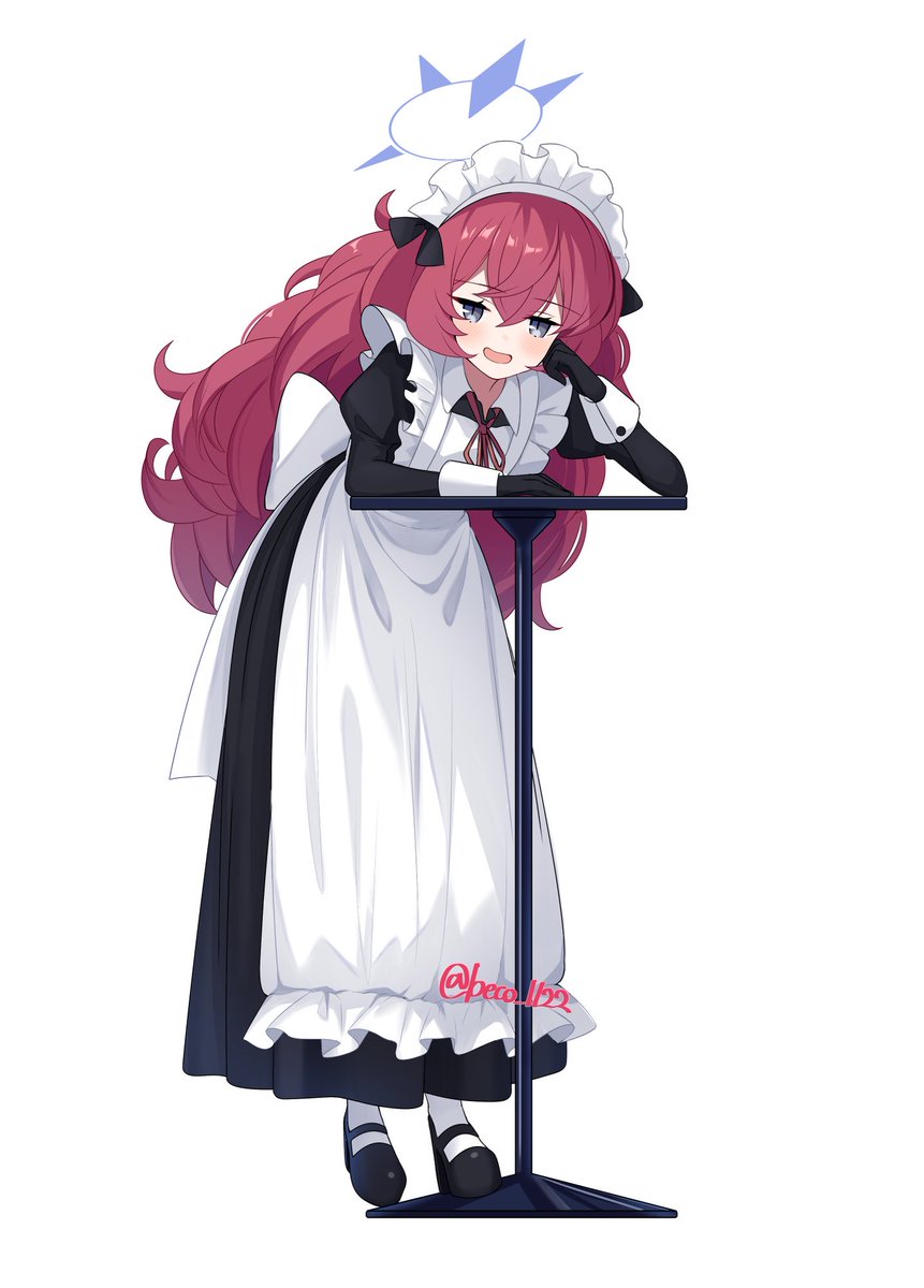 1girl solo maid maid headdress long hair apron red hair  illustration images