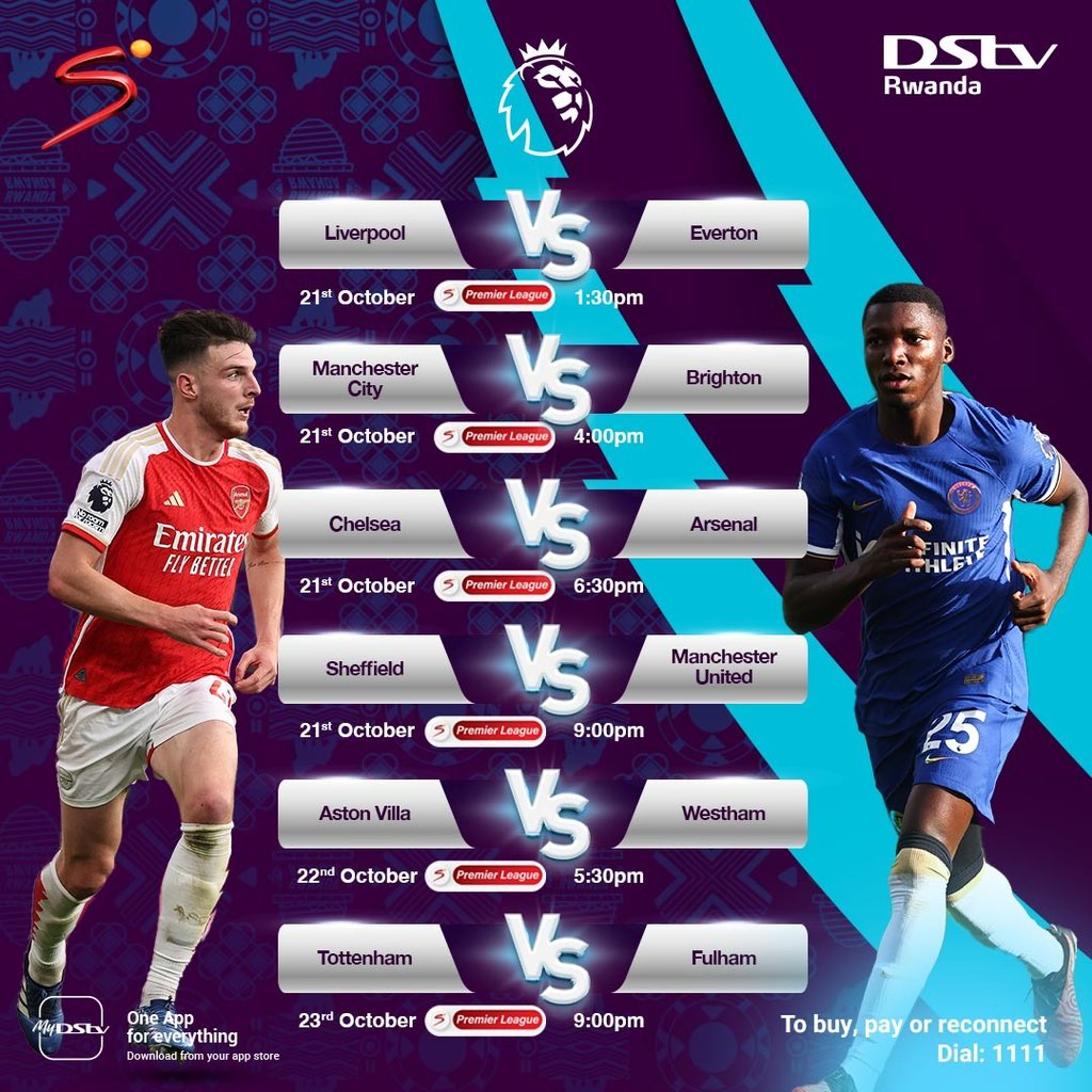 imfuraluc01's tweet photo. Premier League | This Weekend
18H30:
Chelsea vs Arsenal
Nyabuneka murebe ko Decoder zanyu zirimo Abonnement hakiri kare, cg muhamagare 1111 babafashe!
#UbuNiIyaBose @DStv__Rwanda
Umuntu uvuga uko uyu mukino urangira n’utsinda igitego mbere, bikagenda uko 5000Frw arayatwara… ISANGE Bouquet!
Utsinda, ni usubiza neza mbere y’abandi… ana Following @DStv__Rwanda | Retweet ✅
Twagiyeeeee #Isange muri @DStv__Rwanda
#UbuNiYaBose …