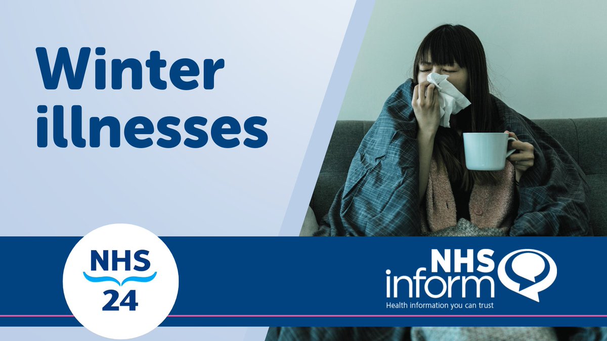 NHS24's tweet photo. Cough, cold, sore throat, fever? 🤧🤒😷
Common winter illnesses can make you feel miserable but the good news is they normally don't last long and there are practical steps you can take to help your symptoms.

Check out https://t.co/UdfBCvxh6k for more advice. https://t.co/USP6umlQv8