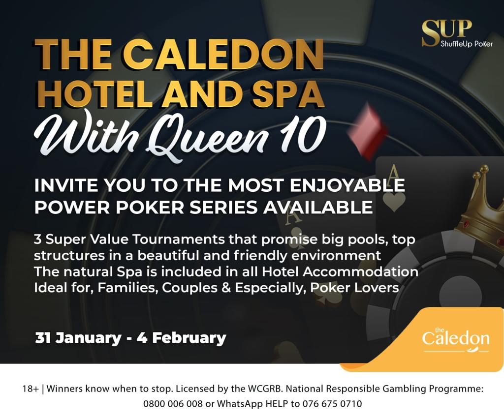 ShuffleUpSA's tweet photo. Caledon Series😎

This series takes place from the 31 Jan to 4 Feb!

We have 3 super value tournaments lined up for you that promise great structures, big pools and a beautiful and Friendly environment😎♠️

0670298025 https://t.co/hwyaR9B0Le