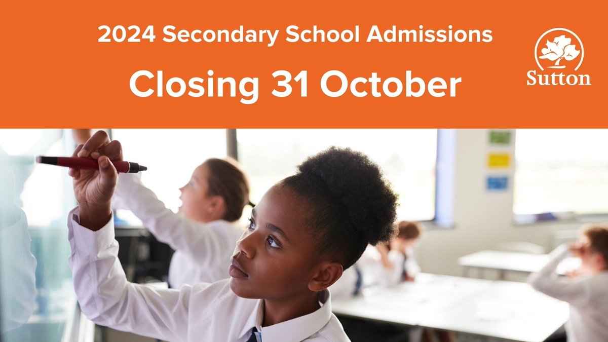 Applications for children due to start secondary school in September 2024 close on 31 October.

National offer day will be on 1 March 2024.

🗓️ If your child is in Year 6, you will need to apply before the deadline bit.ly/3d4W0Oe 

#secondaryschool