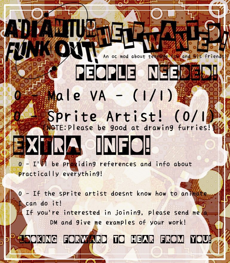 D0G_Mocha's tweet photo. Hello fnf people!! Looking for someone to help me with my mod!
Reply with your examples if you’re interested! (Note: I unfortunately can’t pay due to me being a minor)
#fnfmod #ocfnfmod @FNFNewsAnnounc1 @News_Funkin https://t.co/HkrYf8gNxb
