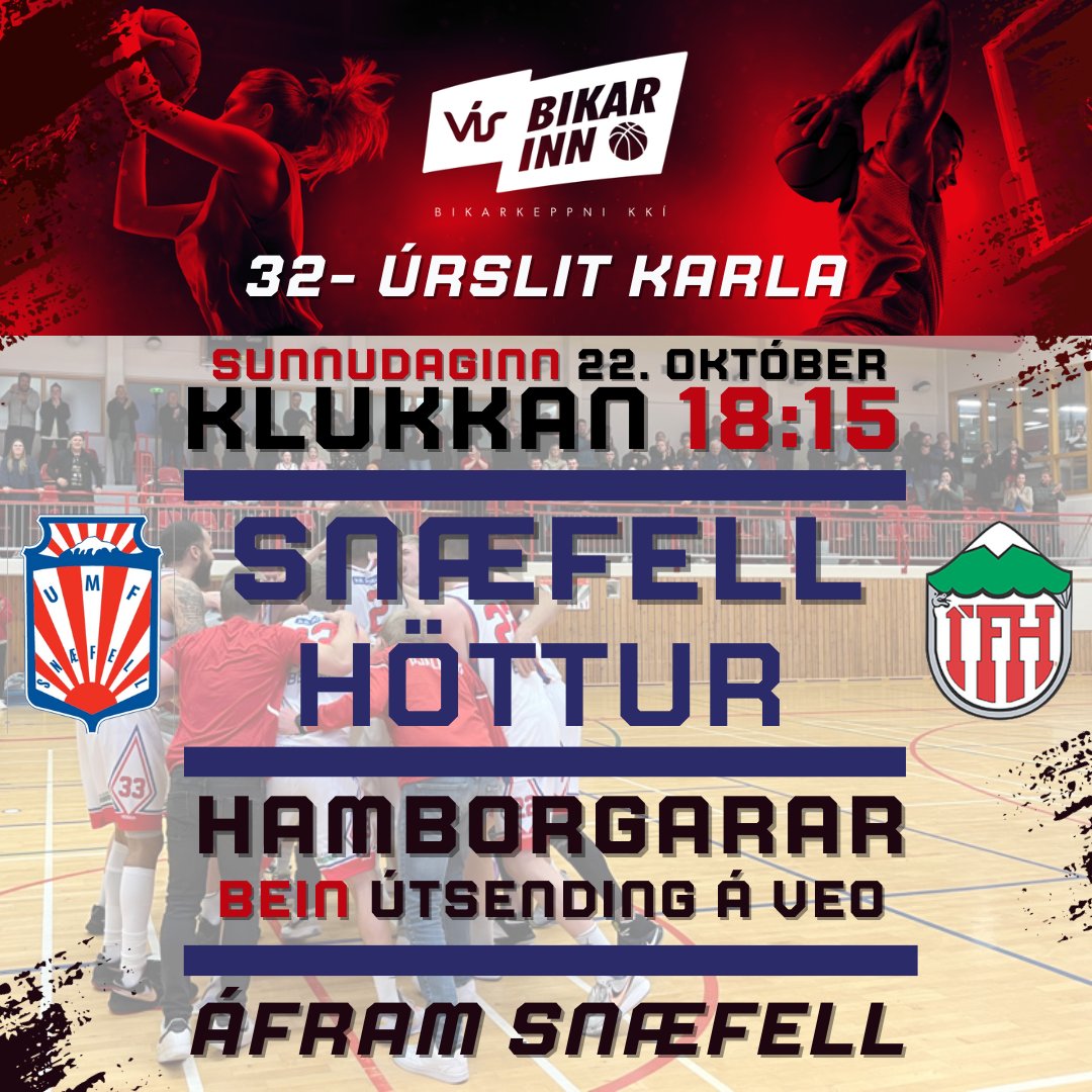 ❗️HEIMALEIKUR Á MORGUN  
🏀 SNÆFELL - HÖTTUR  
📅sunnudaginn 22. október 
⏰ 18:15
🍔 Grill 
📺 Veo Live  

Áfram Snæfell - út um allan heim! 😎