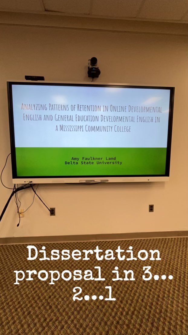 Congratulations to #DSUEdD candidate, Amy Land, for a successful dissertation proposal, Analyzing Patterns of Retention in Online Developmental English and General Education Developmental English in a Community College. 💚