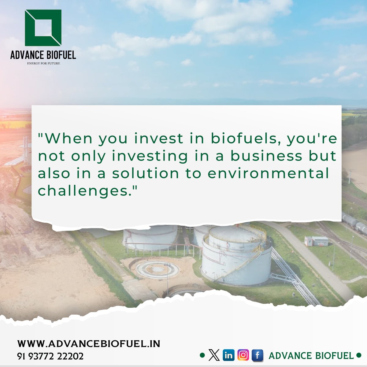 When you invest in biofuels, you're not only investing in a business but also in a solution to environmental challenges.

#Advancebiofuel #GreenInvesting #RenewableFuture #GreenEconomy #EcoFriendlyInvesting #BiofuelsForChange
