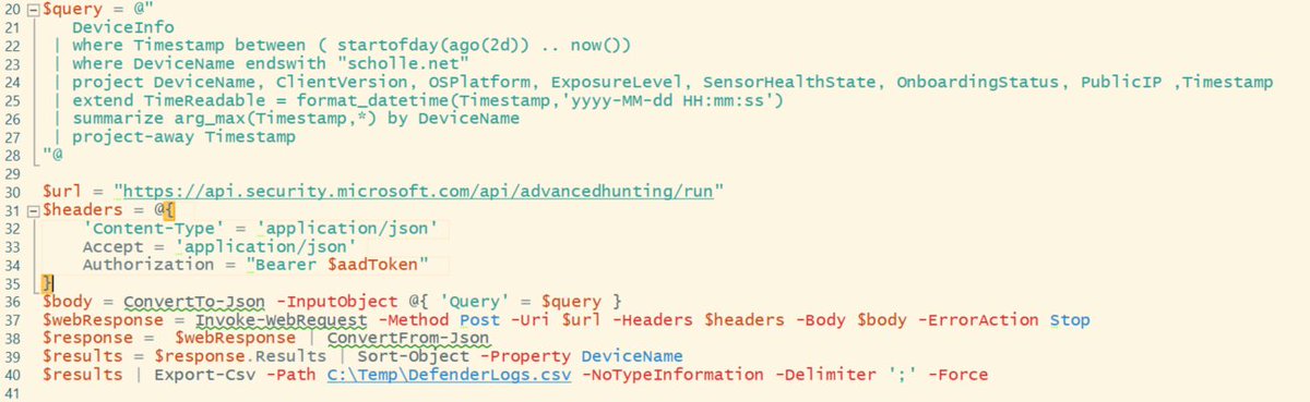 Ruben8Z's tweet image. Hello #SecurityMasters,
finally I had to provide some defender info to a team and I build a little script.
I also need "Last device update" and " "Managed by" .
Any idea how? - No luck with Google or GPT ...
Thanks in advance :-)
@KqlCafe @alexverboon @castello_johnny