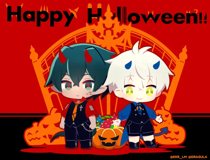 ハロウィンなファウスト君とメフィスト君イラストできましたぞーオレンジ:ハンターVSペストマスク / 赤:サルカズ リスペクト版時期ずれますがもしかしたら 11月のイベントでこの絵で何か作るかも#アークナイツ #Arknights #明日方舟 