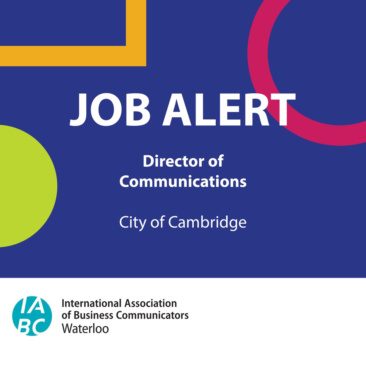JOB ALERT <a href="/cityofcambridge/">Shitty of Cambridge</a> is seeking a Director of Communications. 

Learn More: iabcwaterloo.com/careers-1/2023…

#cambridge #communications #hiring