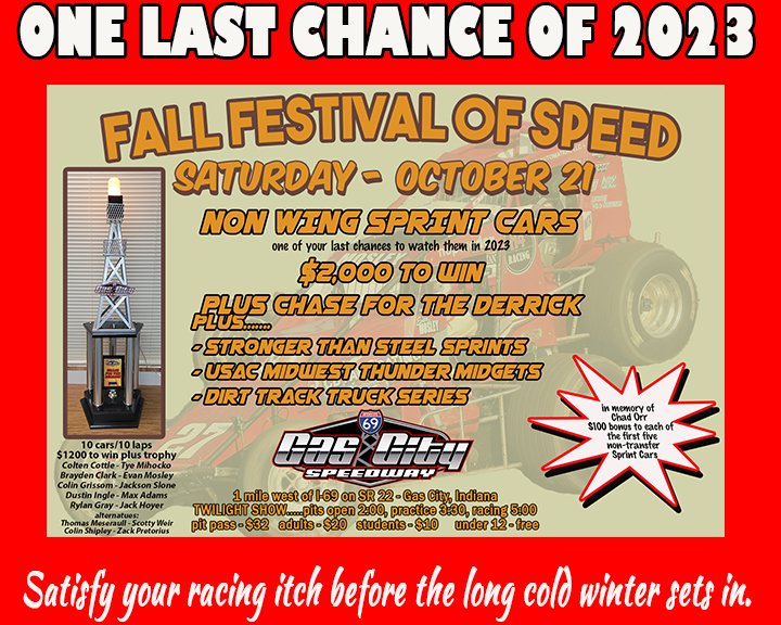 Gas City I-69 Speedway (@GasCitySpeedway) on Twitter photo 2023-10-21 13:35:30