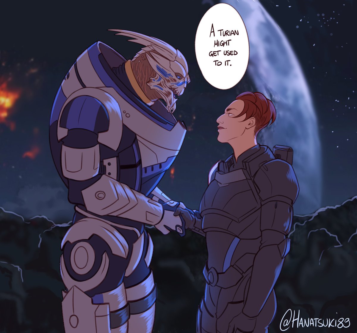Hanatsuki89's tweet photo. Briar "Idon'tplayfavourites" Jane Shepard and the way her face only lights up when she sees a certain turian https://t.co/wvmbIfUEQE