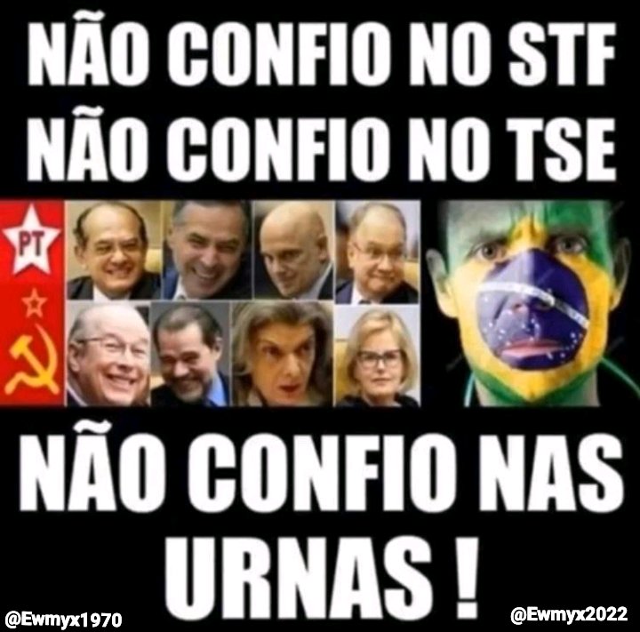 Ewmyx2022's tweet photo. 🚨🚨Se não implementarem o VOTO IMPRESSO AUDITÁVEL,  
👉EU simplesmente nem compareço na sessão eleitoral.

QUEM MAIS PENSA ASSIM???🤔🤔🤔

RT RT  RT

👉ME SEGUIU??? 🤔🤔

👍👍👍SIGO DE VOLTA NO MESMO DIA♻️

#NaoConfioNasUrnasEletronicas https://t.co/1zq7NxwzJB