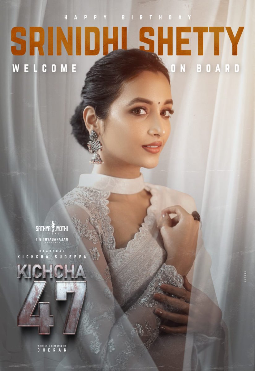 ramk8060's tweet photo. Welcoming the beautiful &amp; dazzling  @SrinidhiShetty7 on board for #Kichcha47 💥♥️

Will be exciting to see the KGF girl @SrinidhiShetty7 pair up with the BAADSHAH @KicchaSudeep 🎉

@directorcheran @SathyaJyothi https://t.co/ea3Kv89ejR