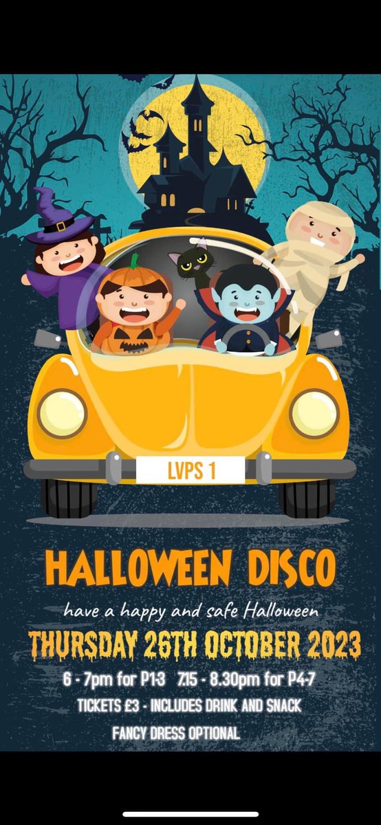 Just a reminder our Halloween Disco is on Thursday! 🎃👻🕸️ Tickets are £3 and pay on the door. We can’t wait to see everyone there! <a href="/LarbertVillage/">Larbert Village PS</a> <a href="/MrsGLVPS/">Mrs Gillespie LVPS HT</a> <a href="/mrs_willox/">Mrs Willox</a> <a href="/mrsmacartney/">Mrs Macartney</a> <a href="/MrsJamiesonLVPS/">Mrs Jamieson</a> <a href="/MissForrestLVPS/">Mrs Forrest</a> <a href="/missbinnielvps/">Miss Binnie</a> <a href="/MissLauderLVPS/">Miss Lauder and P2L</a> <a href="/MrsMorrisonLVPS/">Mrs Morrison</a>