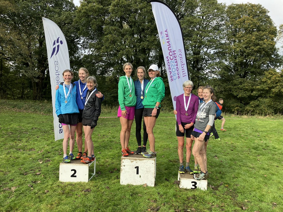 Women’s Masters podium at #LindsaysXC National Relays 1. @GalaHarriers 2. @rungarscube 3. @OchilHR