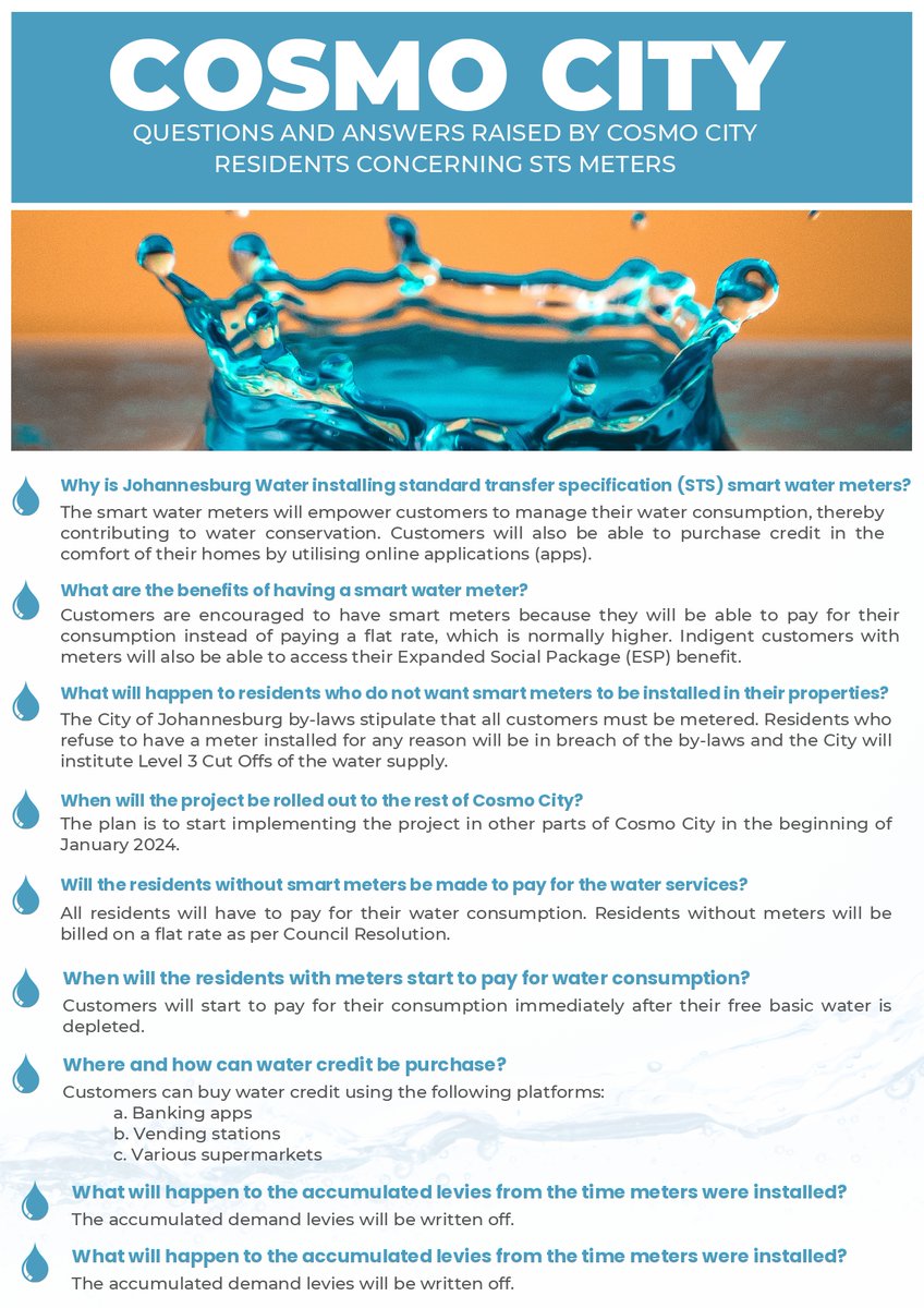 JHBWater's tweet photo. #SmartMeterSwitchUp
Frequently asked questions about the STS Meters Project
#WeServeJoburg #JoburgCares #JoburgServices https://t.co/nOXDKJeKo1