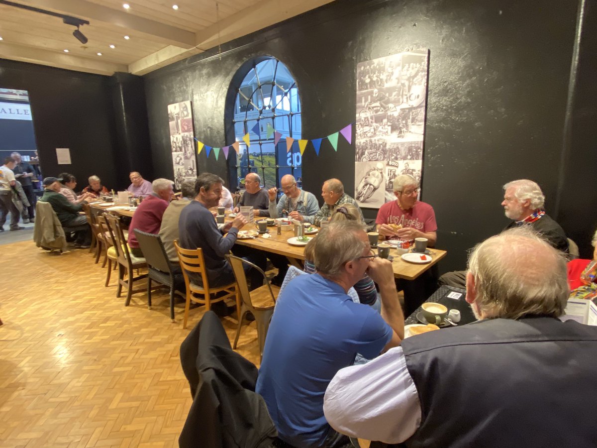 classicrider's tweet photo. Breakfast meeting in a cafe festooned with classic bikes! https://t.co/vSUmh1eoHw