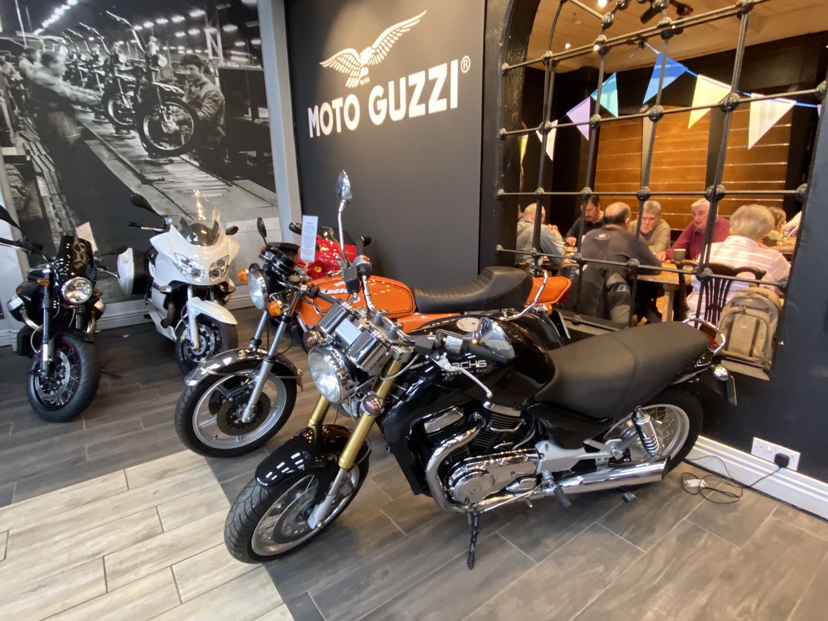 classicrider's tweet photo. Breakfast meeting in a cafe festooned with classic bikes! https://t.co/vSUmh1eoHw