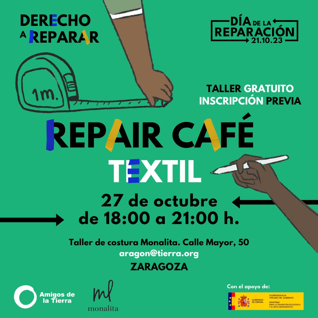 🛠️¡Y todavía nos queda uno por hacer! Nuestra gente de @AmigosTierraAra han planificado el suyo para e próximo día 📆27/10 a las 18:00⏰ en #Zaragoza 
+ℹ️ tierra.org/agenda/repair-… #RepairDay #Alargascencia
