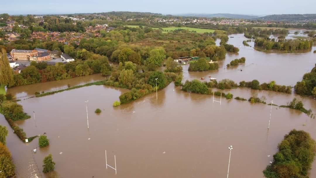 DerbyRugbyClub's tweet photo. Some overhead shots of the flooding at Derby RFC #StormBabet https://t.co/SiHjipM7C5