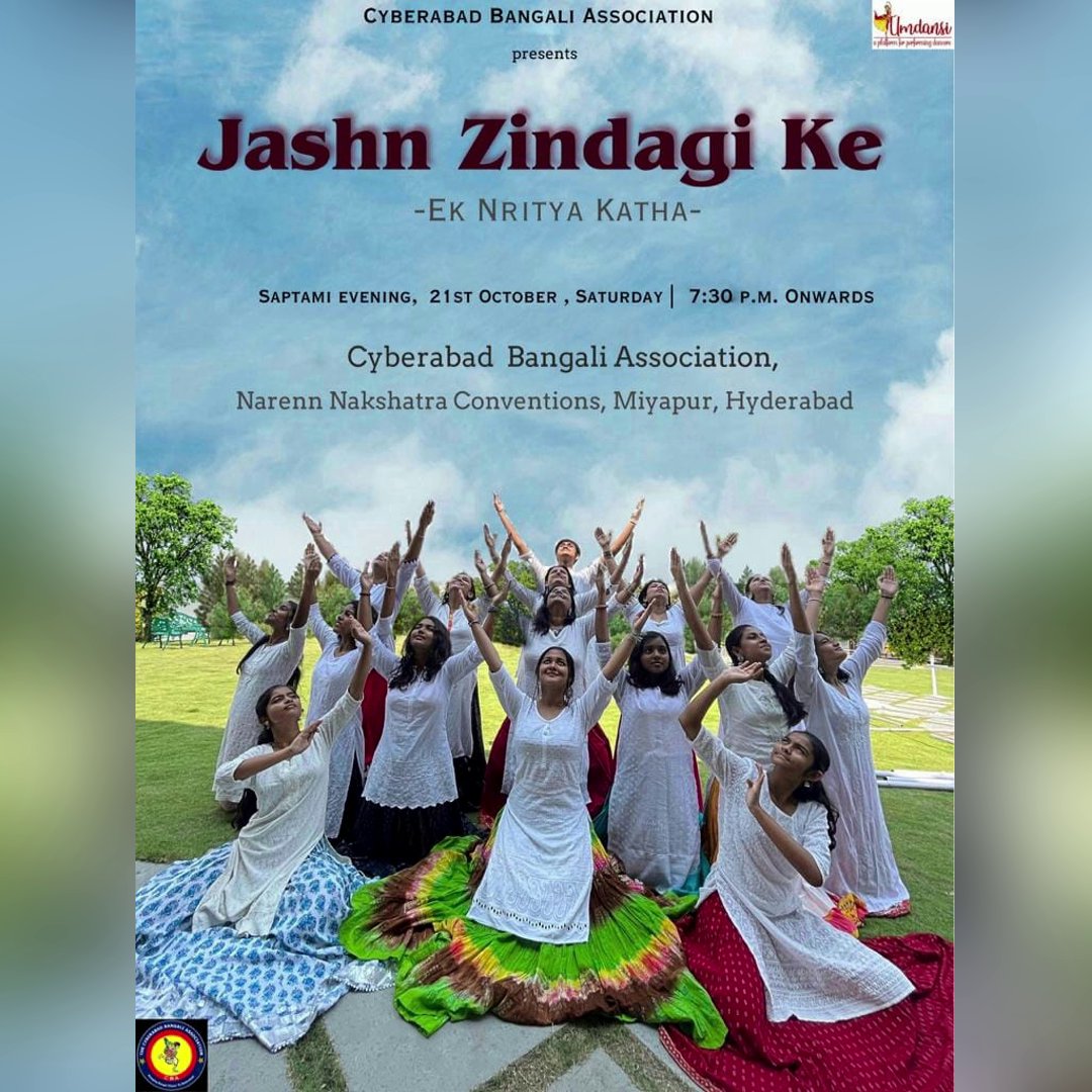 Cba_Hyd's tweet photo. Let's celebrate life through a dance performance..CBA presents Jashn Zindagi Ke- ek nritya katha as part of 16th year celebrations of Durga Puja at Narenn Nakshatra Convention Miyapur today Saptami Oct 21st. 
Program starts 7:30pm onwards. 
#cbadurgapuja https://t.co/ZQt35Y1XMT