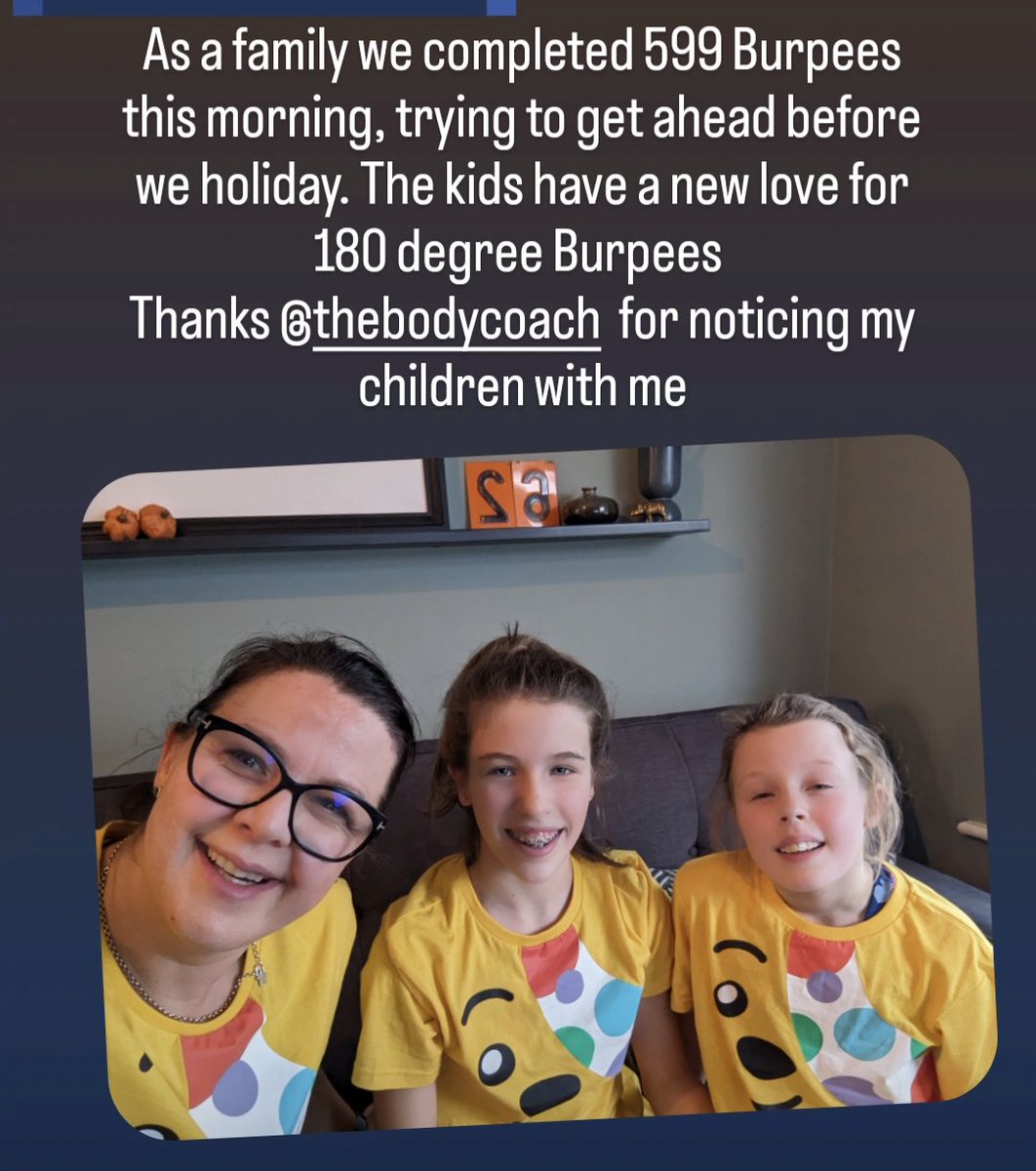 BridgetHigham's tweet photo. Thanks @thebodycoach for motivating the whole family. Working out as a family is so much fun all whilst we raise money for @BBCCiN https://t.co/ndn168ypnK