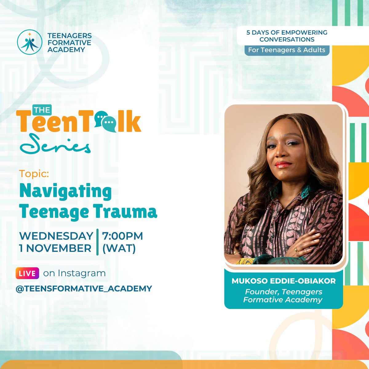 TeensformativeA's tweet photo. We’re kickstarting the Teen Talk series on the 1st of November! 🥳

Join us for an insightful conversation on navigating teen trauma, where we'll share stories, support, and strategies for healing. 🌱 https://t.co/GxfOj1TFtt