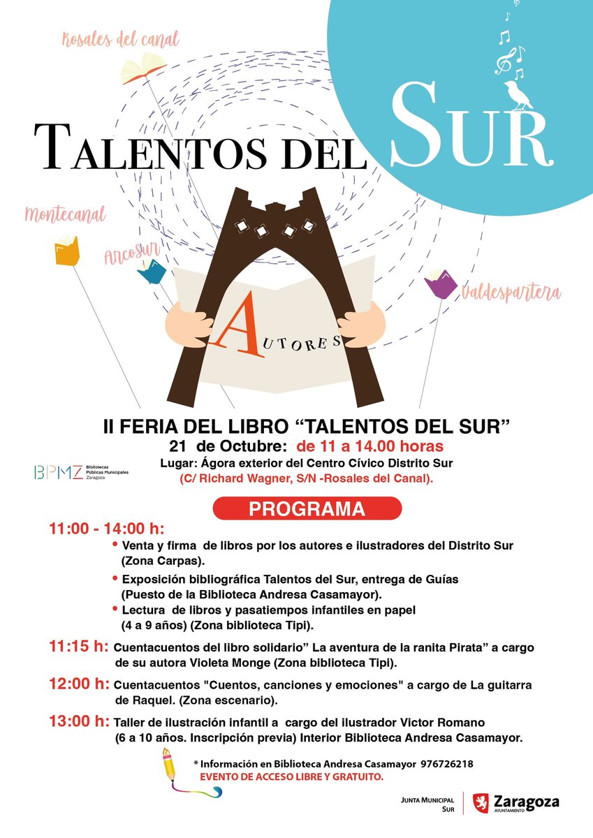 BIB_Cubit's tweet photo. Hoy la cita es en #RosalesDelCanal
Acércate a los #TalentosDelSur desde las @ZGZBibliotecas 
Échale un vistazo a la programación de esta mañana de sábado 👇

#BPMZ
#BPMZActividades https://t.co/cvKnGs3C3m