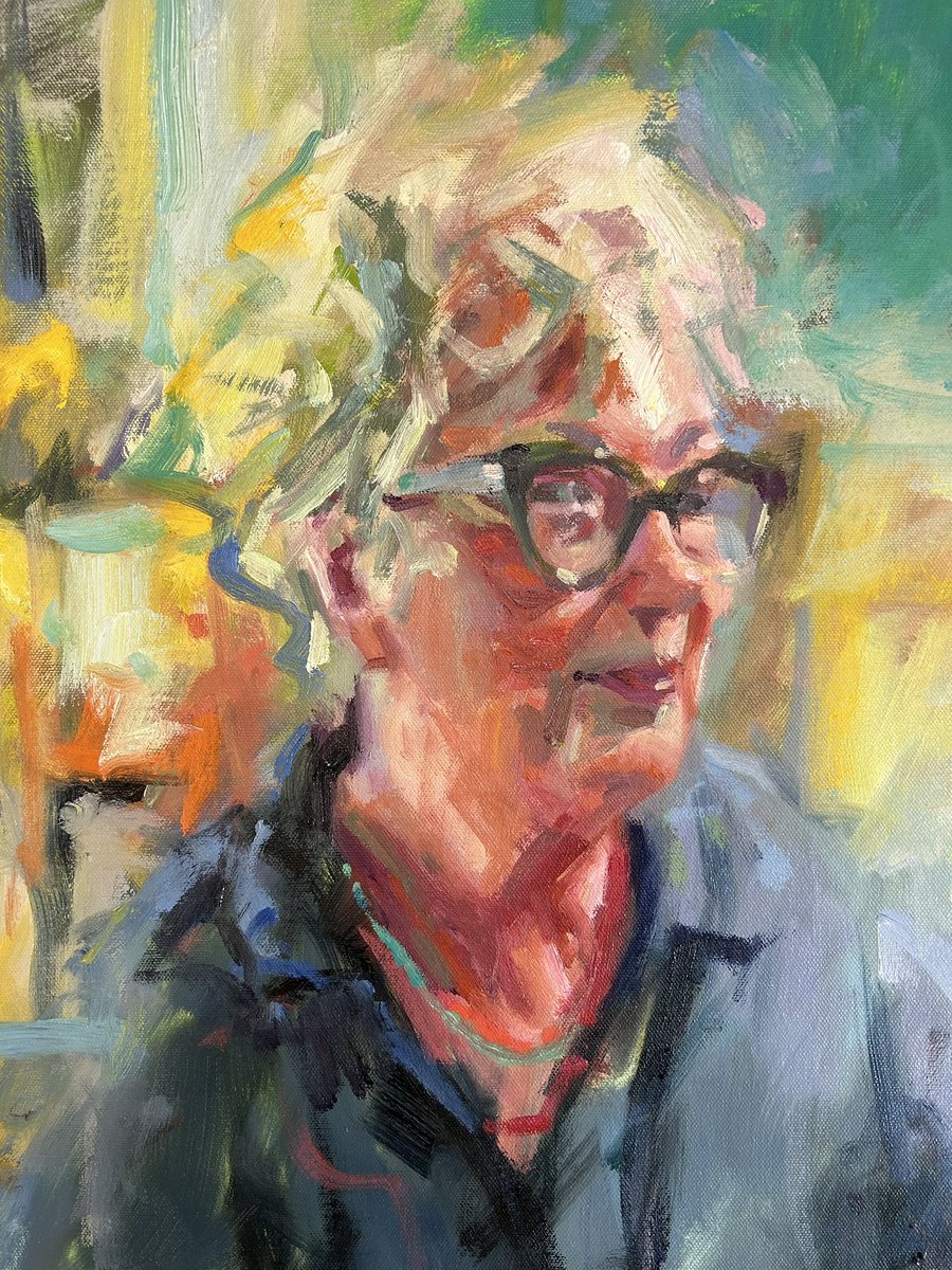 PDKeegan's tweet photo. Portrait of author, comedian &amp; podcaster Jenny Eclair @jennyeclair 
After producing a smaller head study of Jenny, I wanted to paint a full length #portrait that captured something of her energy and bold personality.
Now…where should this one be exhibited then? #art #painting https://t.co/rtSG5r3p9p