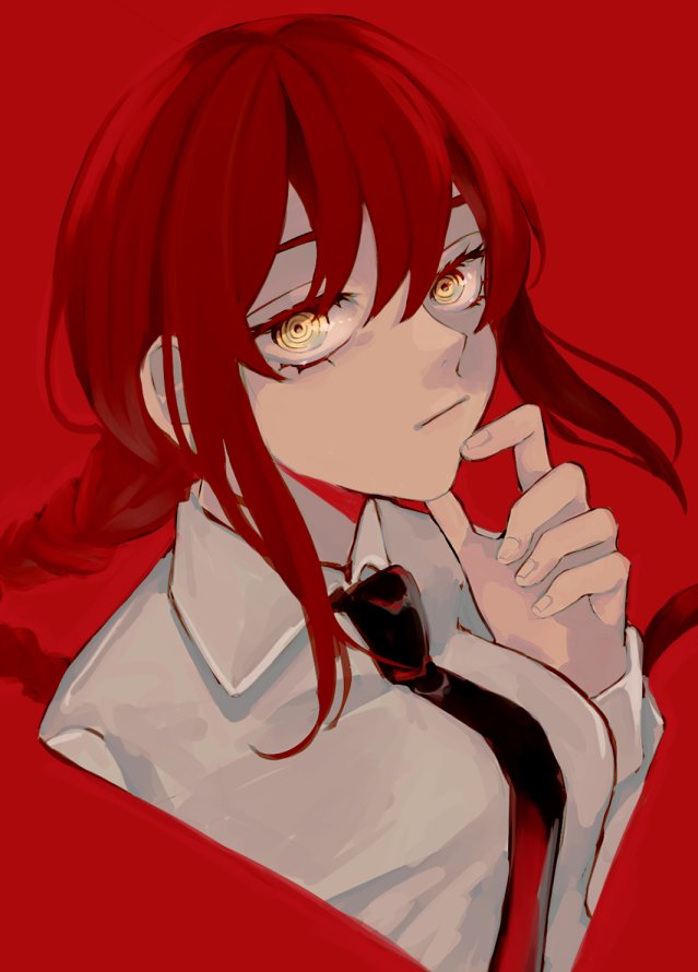 makima (chainsaw man) 1girl solo necktie ringed eyes red background braid yellow eyes  illustration images