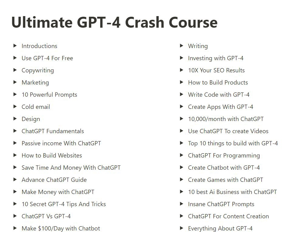 GPT-4 will make you superhuman 100X Productivity.

But most people don't know the best way to use AI

I just built the Ultimate GPT-4 Crash Course.

To get it.
. Like &amp; Retweet
. Reply 'GPT4'

Must be Following (so that I can DM)