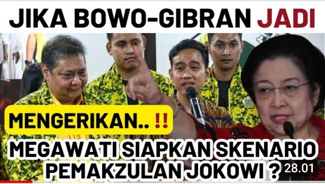 Jika saja Jokowi nekad mendorong2 jadinya Prabowo - Gibran sebagai capres dan cawapres.
Isuenya Megawati mempersiapkan pemakzulan Jokowi....
Wuih ngeri 🥶🥶 
Nonton saja yuk 😂