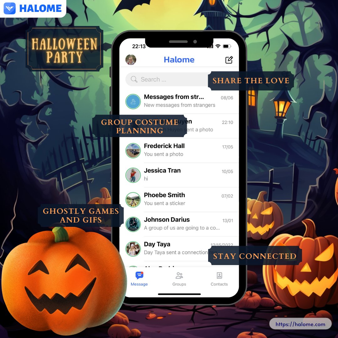 Halome_official's tweet photo. 👻 Get Spooky with Halome this Halloween! 🎃

📱 Stay connected
👻 Ghostly GIFs
🎃 Group Costume Planning
👻 Ghostly Games
🎁 Share the Love

This Halloween, Halome is your go-to spellbook for all things eerie, mysterious, and devilishly fun. https://t.co/OddRu2d6XF