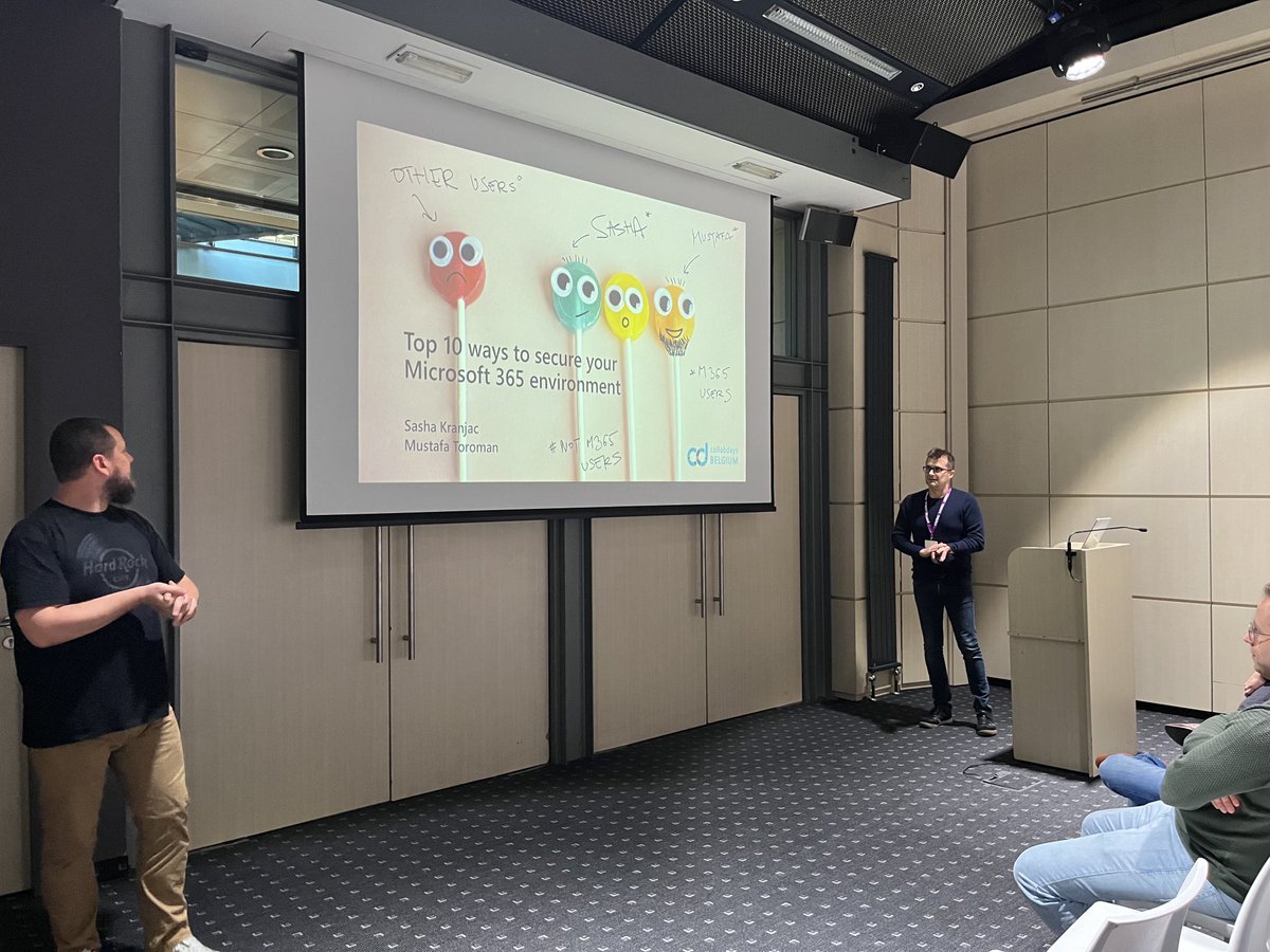 Erik Moreau #MVP #MODERNDESKTOP 🇧🇪 (@erikmoreau) on Twitter photo <a href="/SasaKranjac/">Sasha Kranjac | MVP | RD | CISSP</a> & <a href="/toromust/">Mustafa Toroman</a> presenting ‘Top 10 ways to secure your Microsoft 365 environment’ <a href="/CollabDaysBE/">CollabDays Belgium</a> #CollabdaysBE #M365 #MVPBuzz #Community <a href="/SasaKranjac/">Sasha Kranjac | MVP | RD | CISSP</a> & <a href="/toromust/">Mustafa Toroman</a> presenting ‘Top 10 ways to secure your Microsoft 365 environment’ <a href="/CollabDaysBE/">CollabDays Belgium</a> #CollabdaysBE #M365 #MVPBuzz #Community