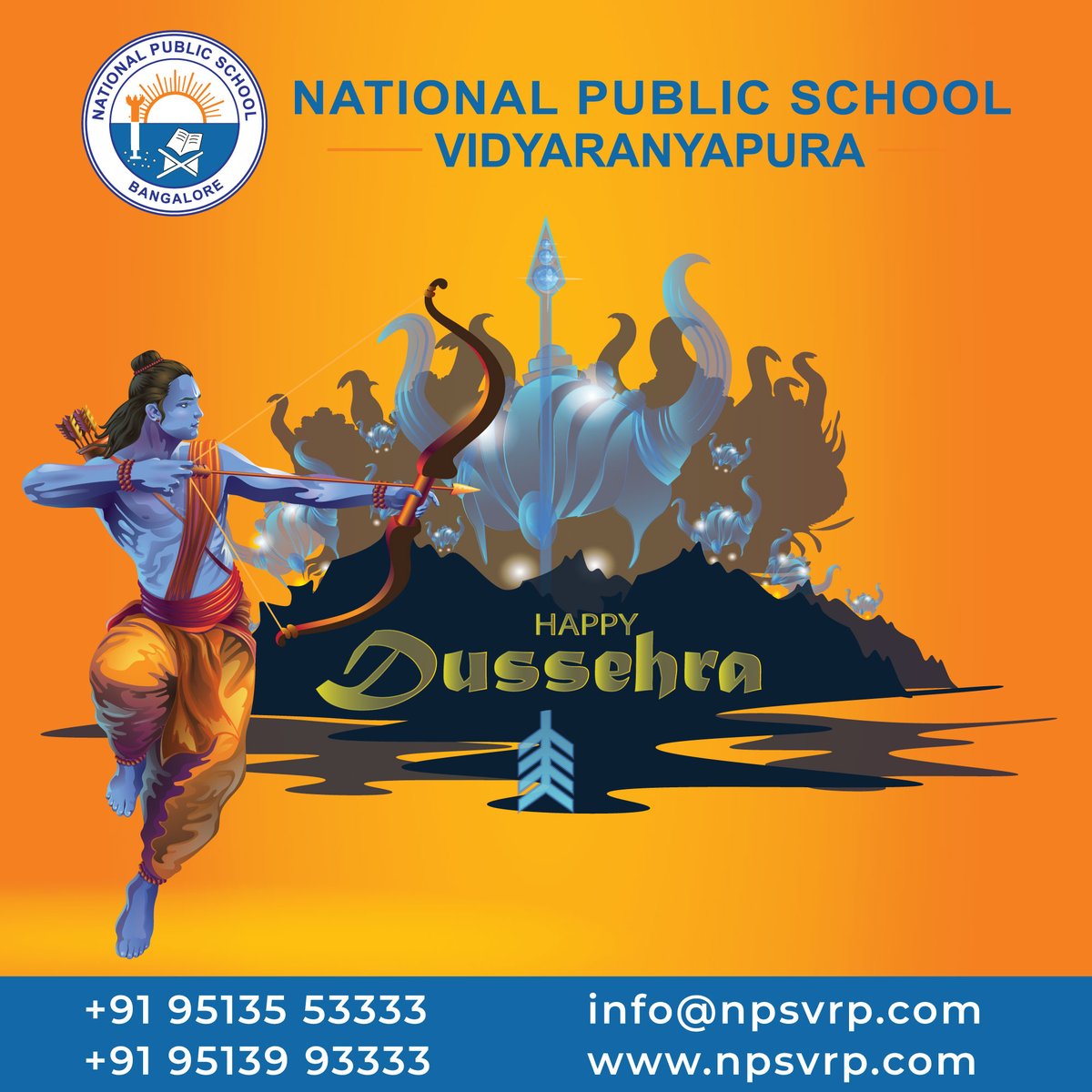 NPSVRP's tweet photo. On this day of victory, NPS Vidyaranyapuram wishes you and your family all the very best in everything. May all your dreams come true with the choicest blessings from the divine power.

#DayOfVictory #NPSVidyaranyapuram #Dussehra #Dussehra2023 #DivineBlessings #BestWishes https://t.co/BDVNBvcP8d