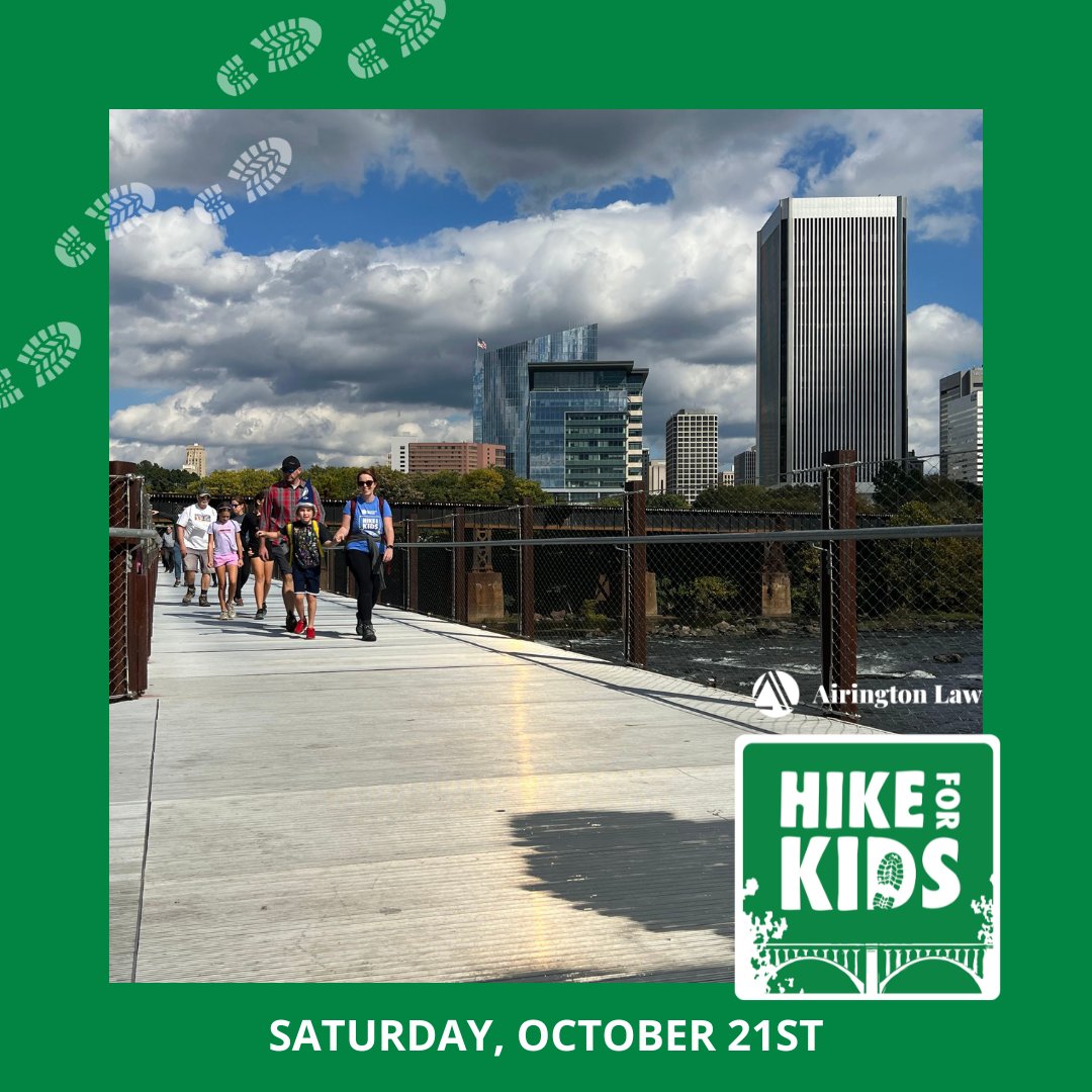 TODAY we #TakeAHikeForKids for our 2023 Airington Law Hike for Kids!!

Can’t make it but want to support in a different way? You can:

🤗Share this post
💸Donate here>>ow.ly/zf6v50Liemq
📳Bid in our virtual auction here>>secure.qgiv.com/event/hikeauct…