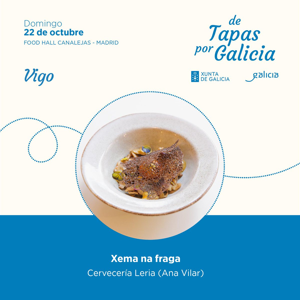 ¡Es domingo y tenemos un plan!
Si te encuentras en Madrid acércate hasta la @CG_Canalejas y disfruta de la tapa "Xema na
Fraga", de la chef viguesa Ana Vilar, de la cervecería Leria.
#DeTapasPorGalicia #GastronomíaDeGalicia #Galicia