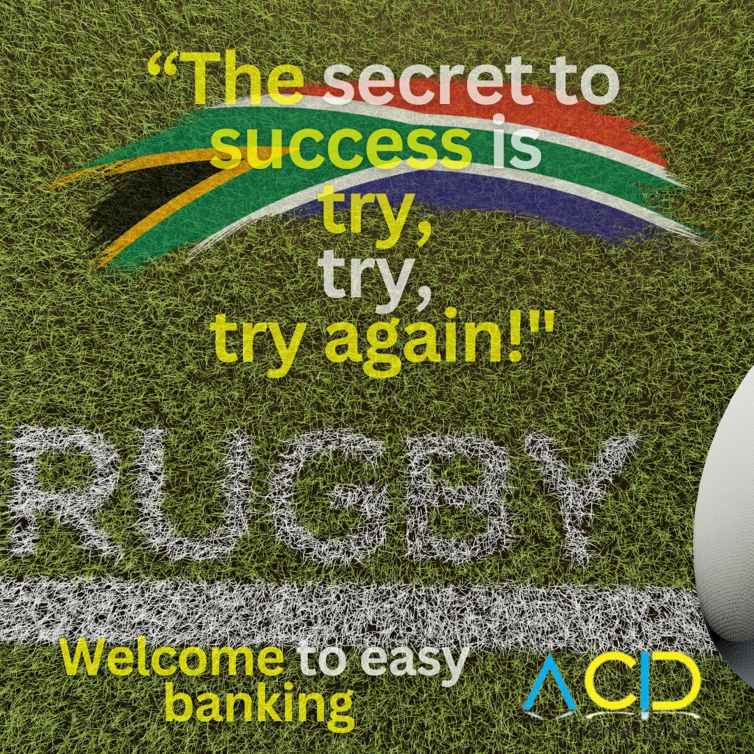 ACIDSmartmula's tweet photo. The secret to success is try, try, try again. Tonight, our beloved Boks face England in the Rugby World Cup, and we know they'll give it their all! ππΏπ¦πͺ #RugbyWorldCup #GoBokke #Springboks #ENGvsSA #RWC2023 #ACIDSmartMula #BankingMadeEasy https://t.co/tzJv0K4TKQ