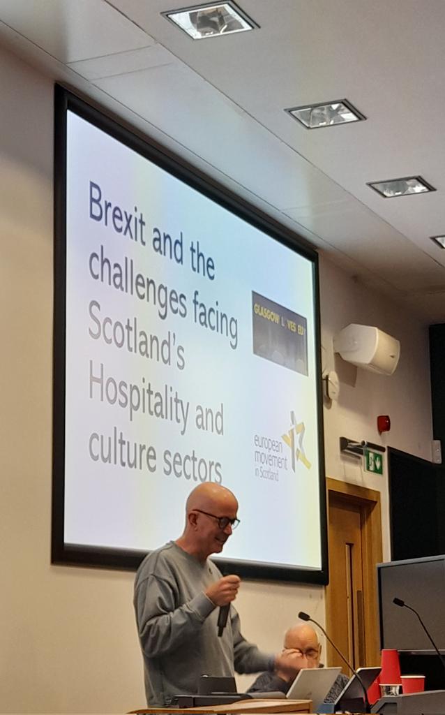 euromovescot's tweet photo. Our chair David Clarke introduces the day ahead at the 'Understanding Brexit' workshop in Glasgow by welcoming all attendees and participants.
Facilitator Alf Young asks what can we do to add omph back into the sector following the challenges of Brexit #EuroMoveScot https://t.co/hayT3fjBCC